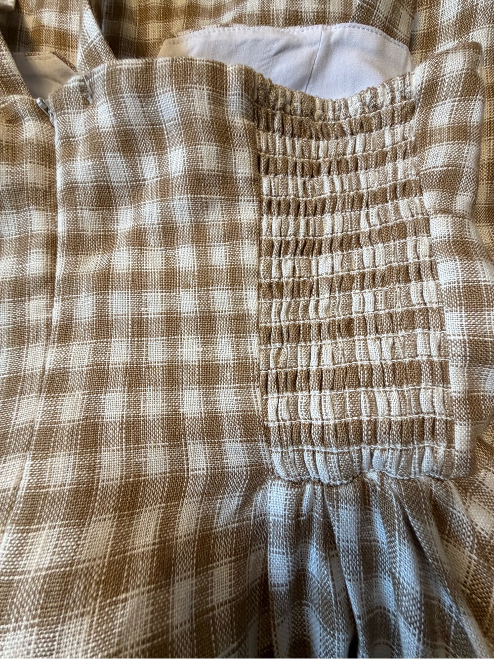 NEW Reformation Roma Midi Linen Dress Dunes Check Gingham Tan White | US 0 UK 4 - Picture 14 of 15